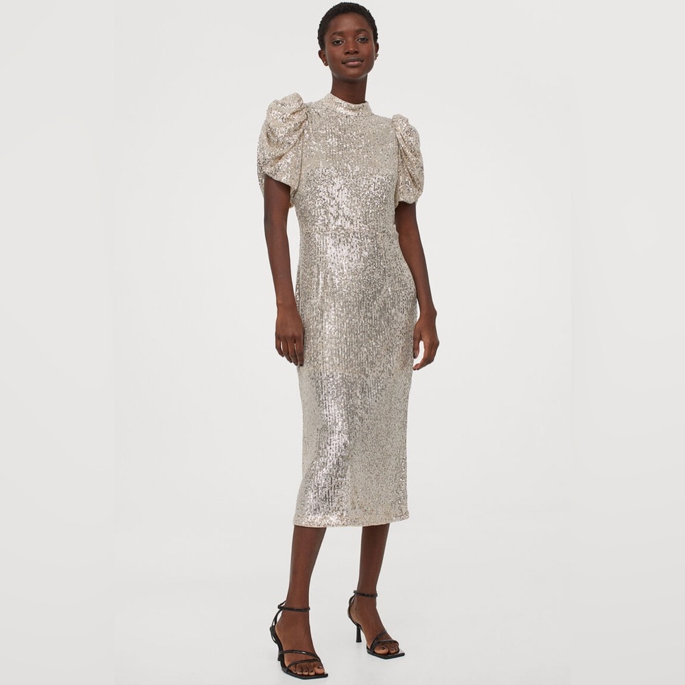 H&M Silver Sequin Midi Dress